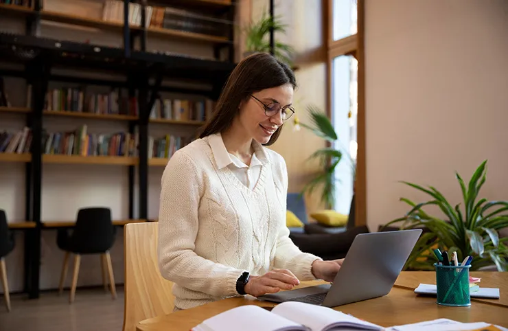 Professional reviewing documents